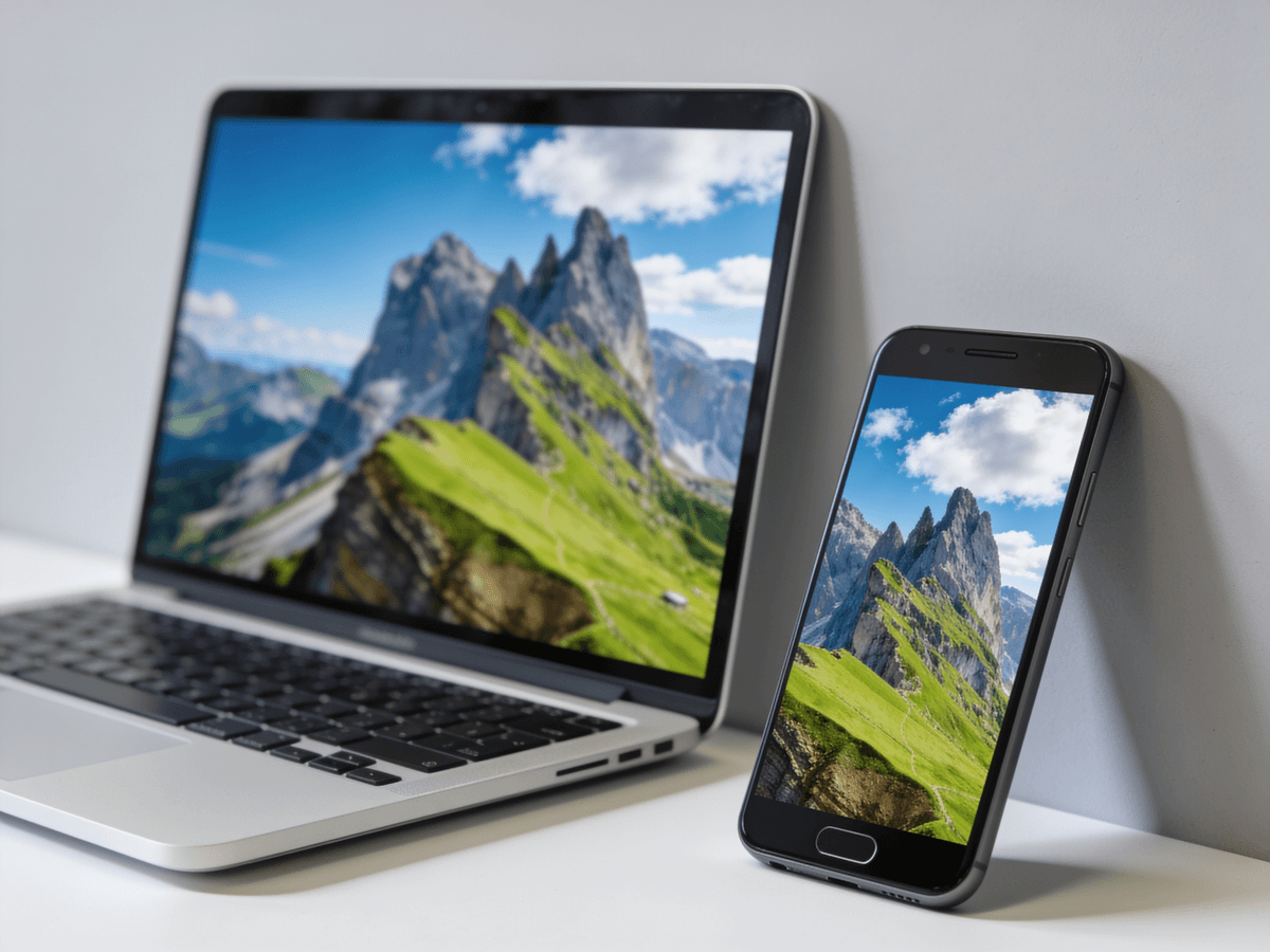 High-quality JPG output opening on both a laptop and an Android phone